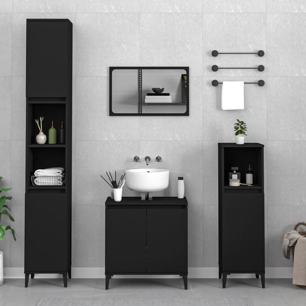 Set Mobili da Bagno 3 pz Nero in Legno Multistrato 3185590