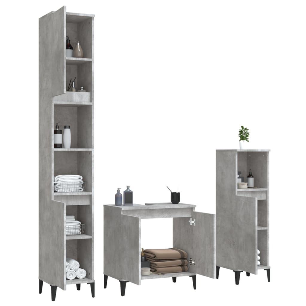 Set Mobili da Bagno 3 pz Grigio Cemento in Legno Multistrato 3185593