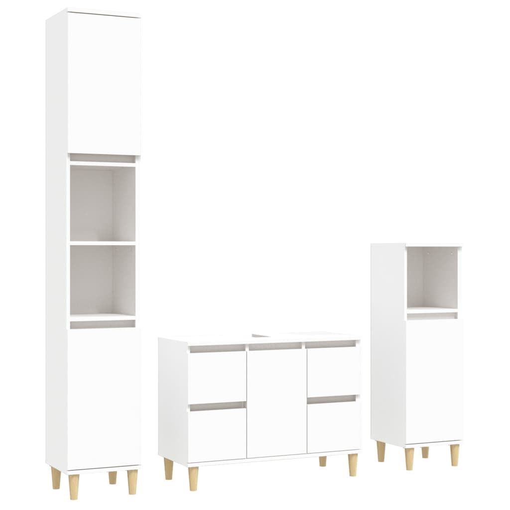 Set Mobili da Bagno 3 pz Bianco in Legno Multistrato 3185597