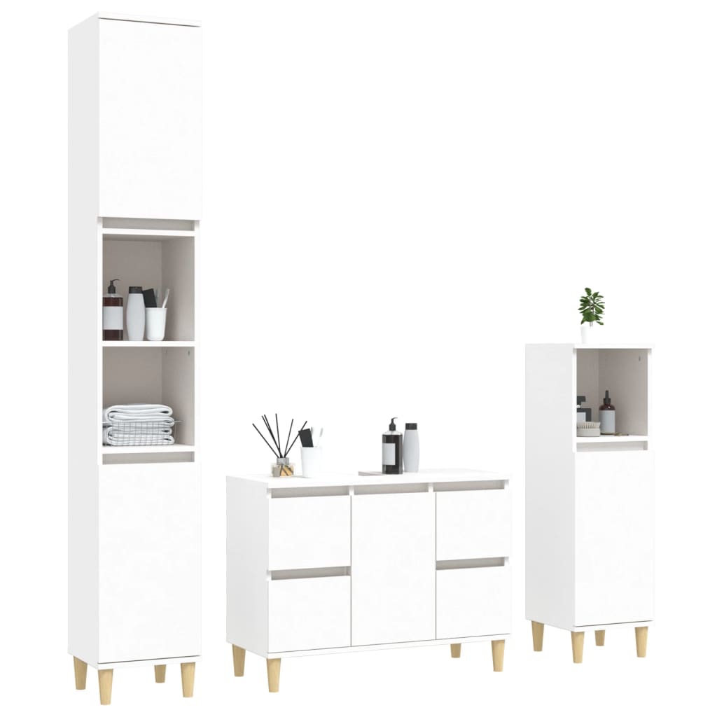 Set Mobili da Bagno 3 pz Bianco in Legno Multistrato 3185597