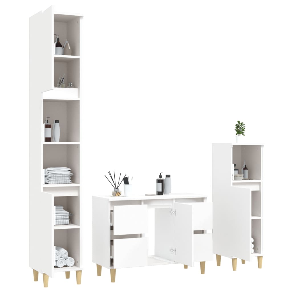 Set Mobili da Bagno 3 pz Bianco in Legno Multistrato 3185597