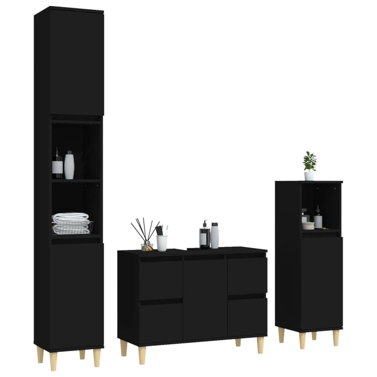 Set Mobili da Bagno 3 pz Nero in Legno Multistrato 3185598