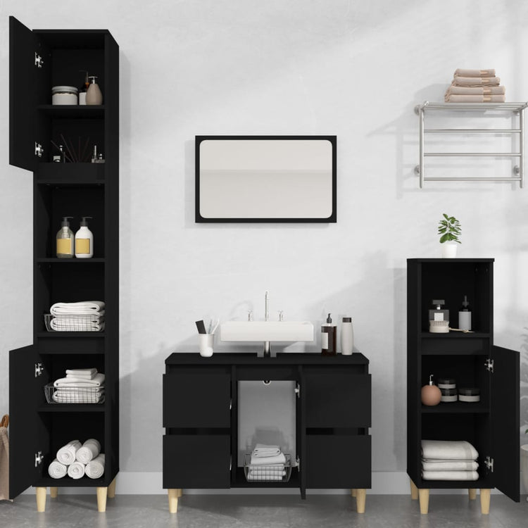 Set Mobili da Bagno 3 pz Nero in Legno Multistratocod mxl 101369