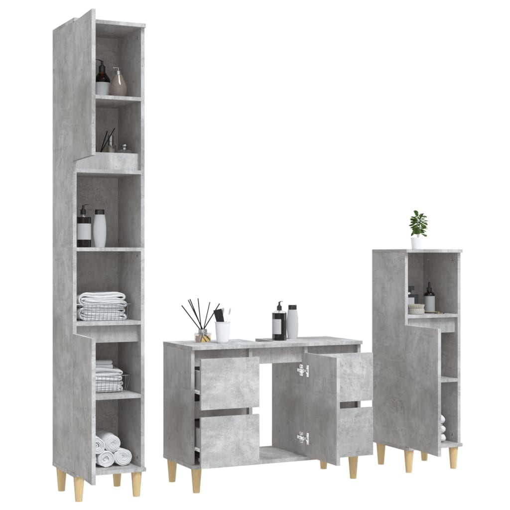 Set Mobili da Bagno 3 pz Grigio Cemento in Legno Multistrato 3185601