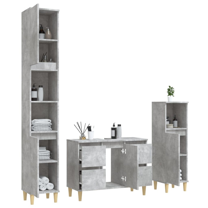 Set Mobili da Bagno 3 pz Grigio Cemento in Legno Multistrato 3185601