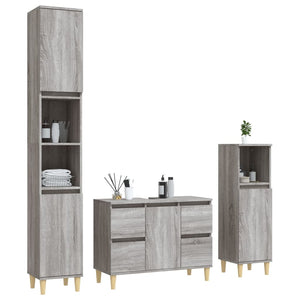 Set Mobili da Bagno 3 pz Grigio Sonoma in Legno Multistrato 3185603