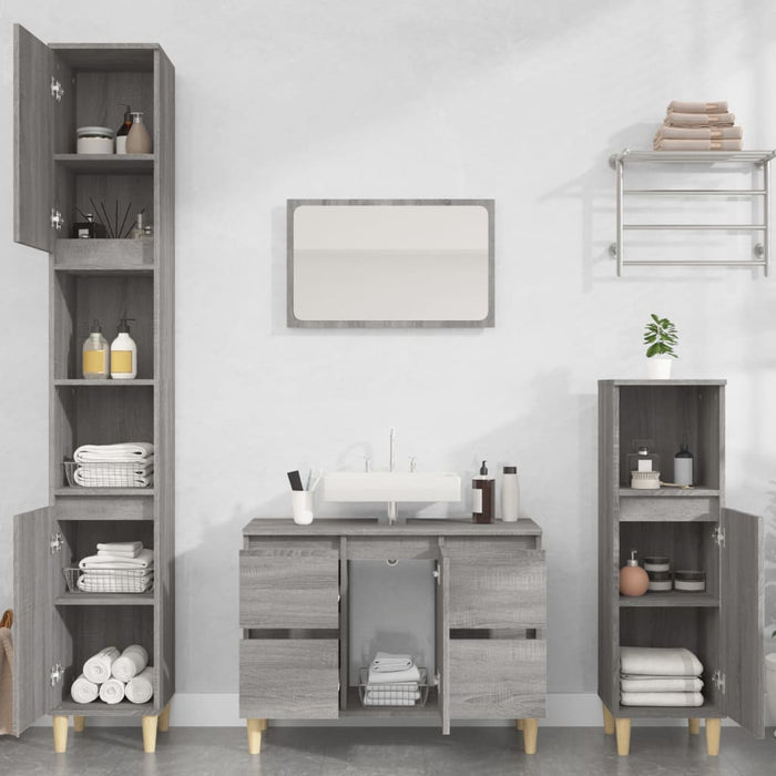 Set Mobili da Bagno 3 pz Grigio Sonoma in Legno Multistrato 3185603