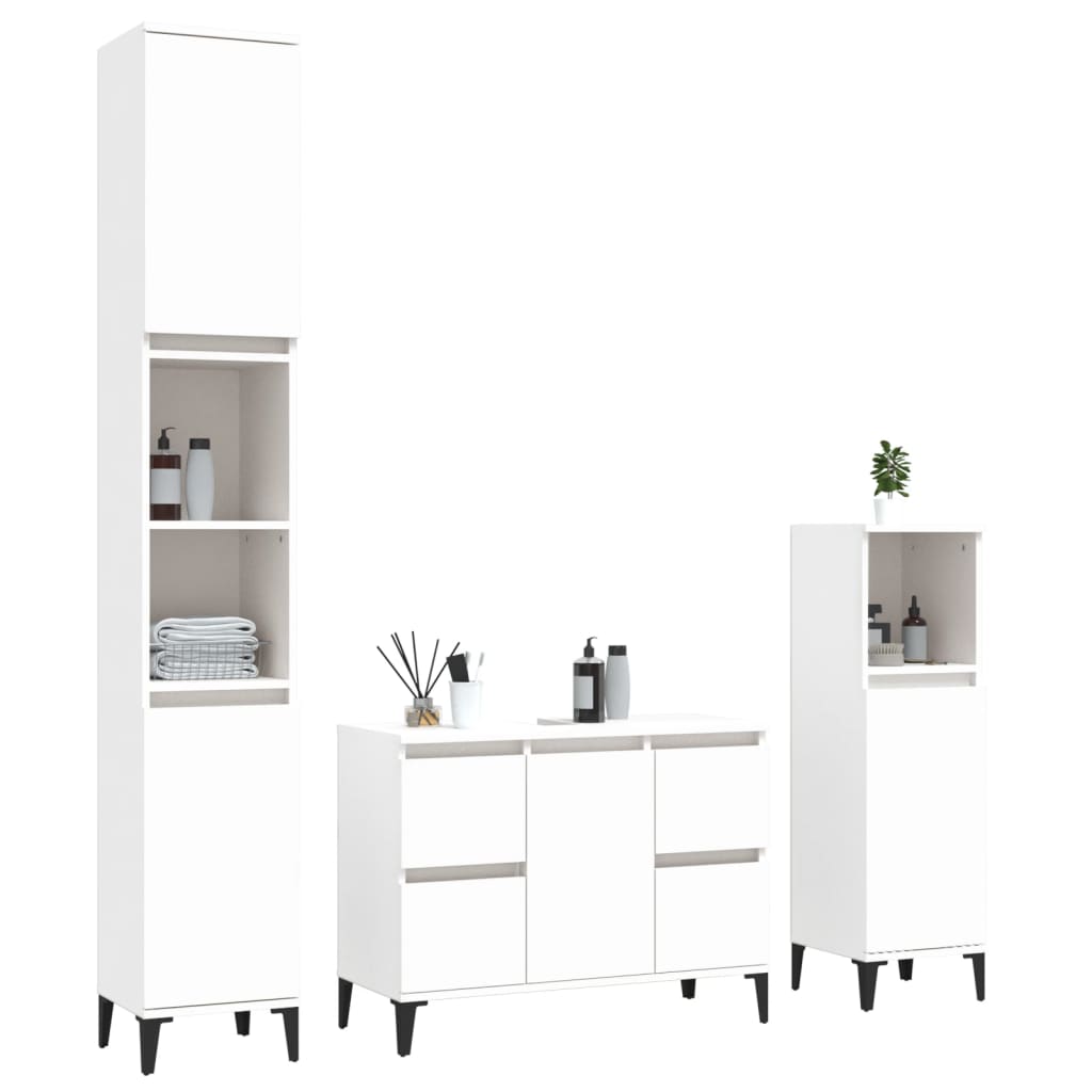 Set Mobili da Bagno 3 pz Bianco in Legno Multistrato 3185605