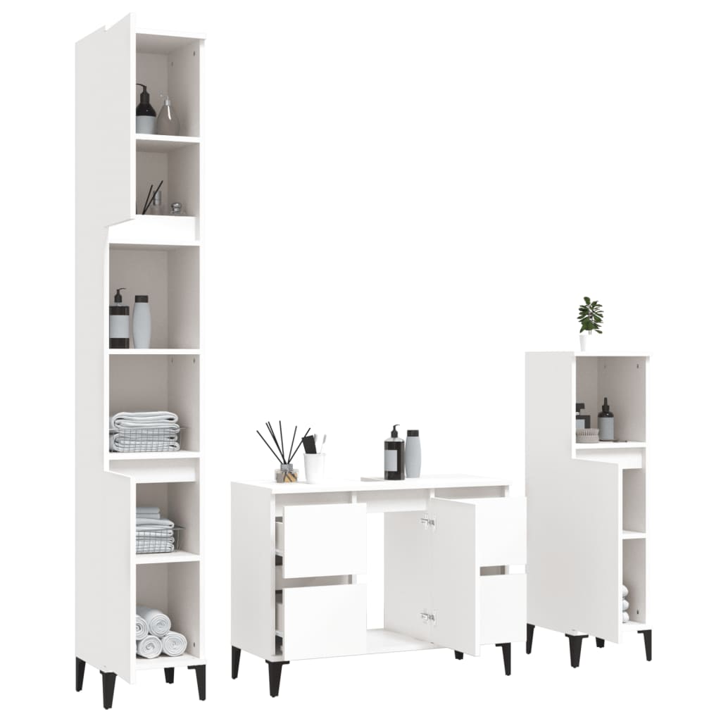 Set Mobili da Bagno 3 pz Bianco in Legno Multistrato 3185605