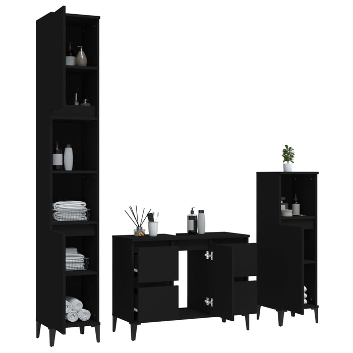 Set Mobili da Bagno 3 pz Nero in Legno Multistrato 3185606