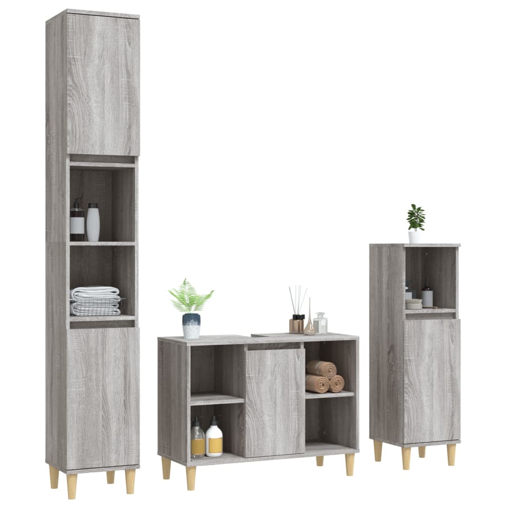 Set Mobili da Bagno 3 pz Grigio Sonoma in Legno Multistratocod mxl 125319