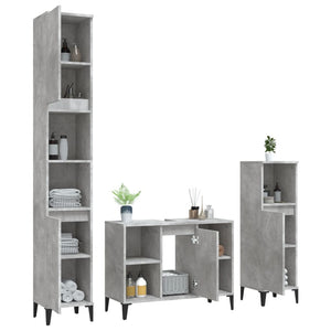 Set Mobili da Bagno 3 pz Grigio Cemento in Legno Multistrato 3185625