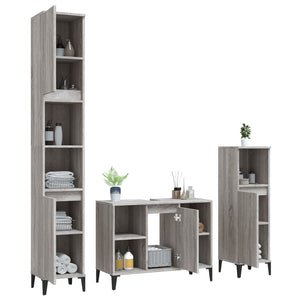 Set Mobili da Bagno 3 pz Grigio Sonoma in Legno Multistratocod mxl 125354