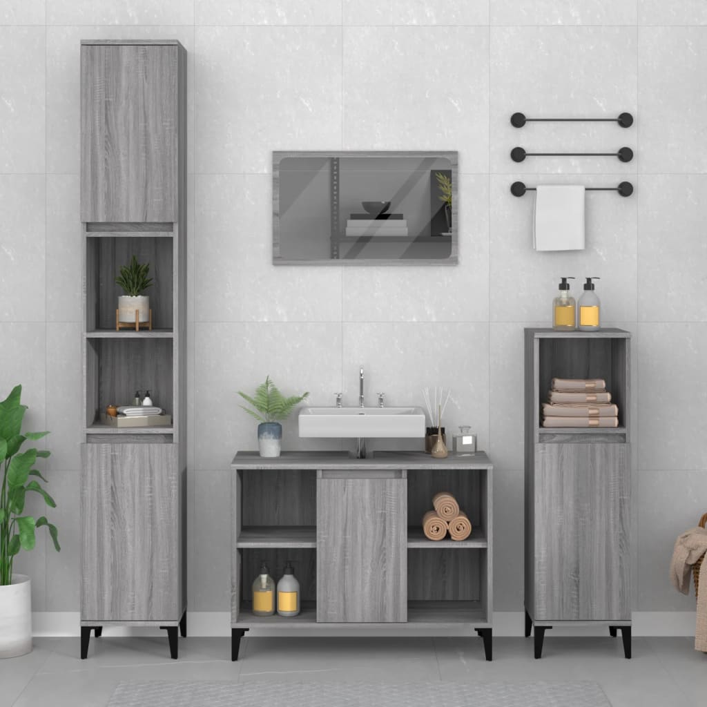 Set Mobili da Bagno 3 pz Grigio Sonoma in Legno Multistratocod mxl 125354