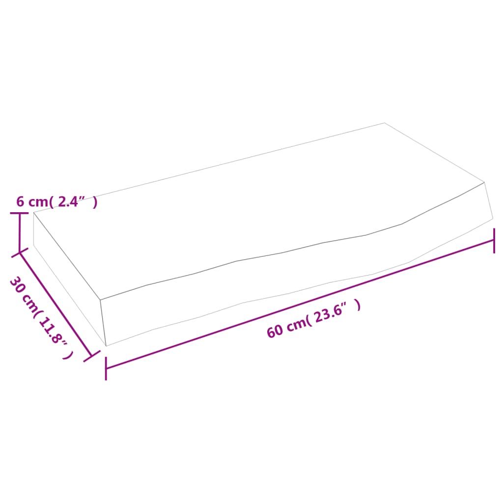 Piano Bagno 60x30x(2-6) cm in Legno Massello Non Trattato 3156007