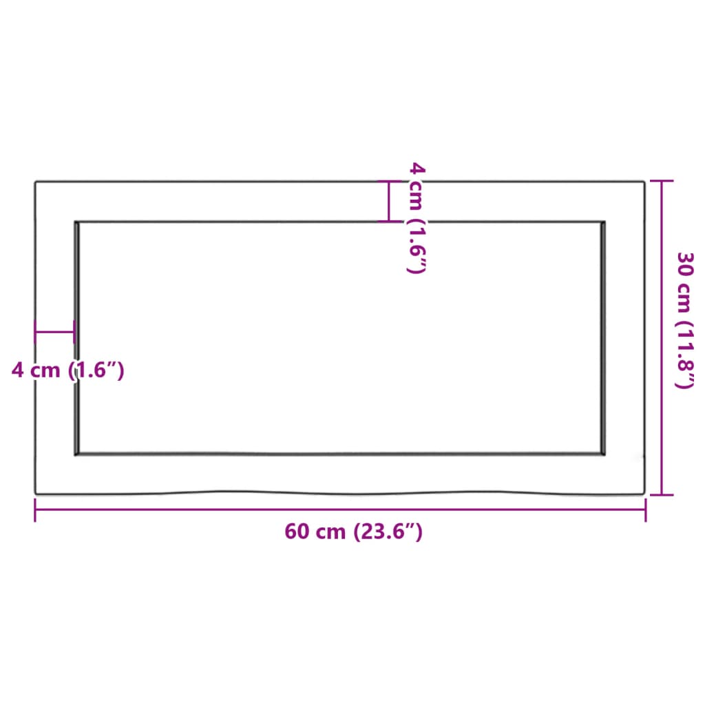 Piano Bagno 60x30x(2-6) cm in Legno Massello Non Trattato 3156007