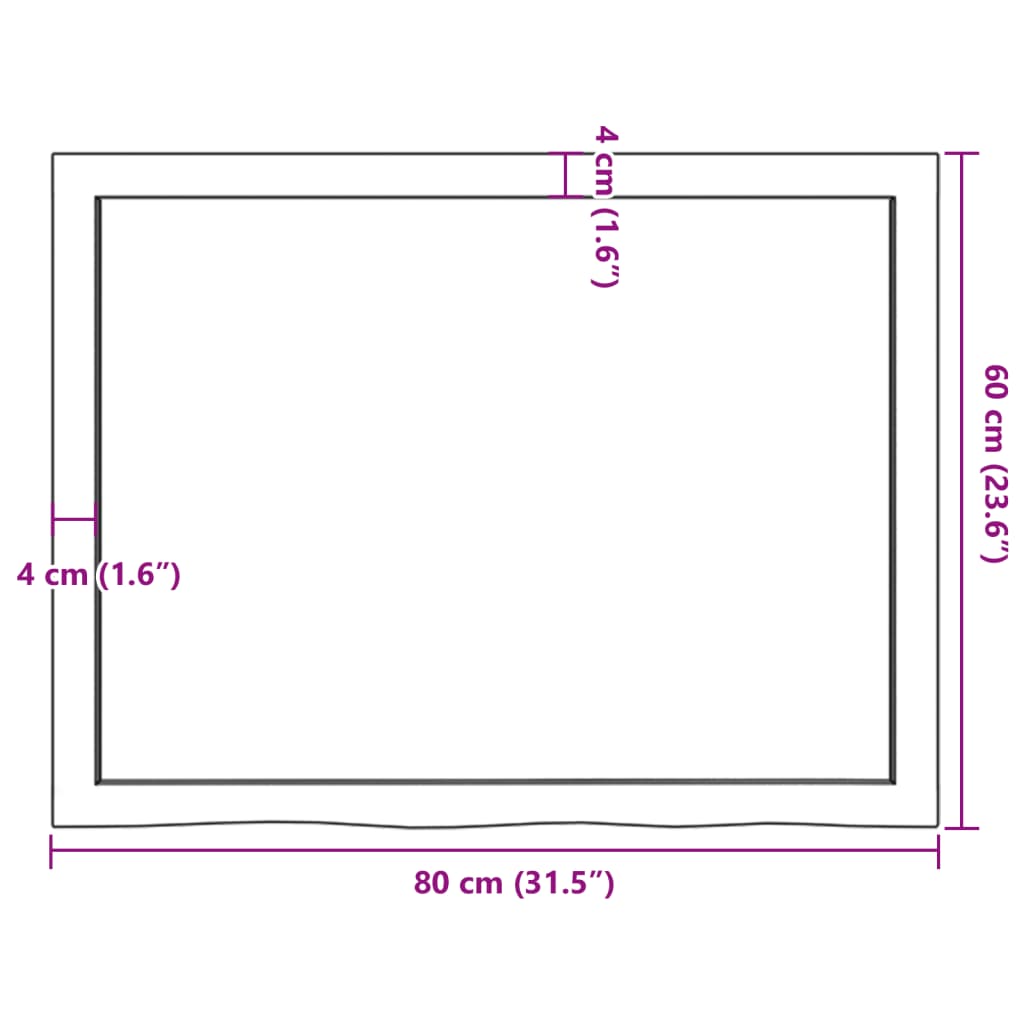 Piano Bagno 80x60x(2-6) cm in Legno Massello Non Trattato 3156028