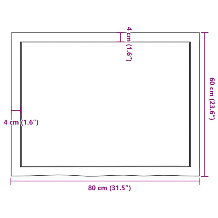 Piano Bagno 80x60x(2-6) cm in Legno Massello Non Trattato 3156028