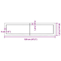 Piano Bagno 120x30x(2-4) cm in Legno Massello Non Trattato 3156041