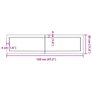 Piano Bagno 120x30x(2-4) cm in Legno Massello Non Trattato 3156041