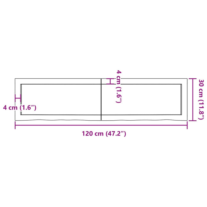 Piano Bagno 120x30x(2-4) cm in Legno Massello Non Trattato 3156041