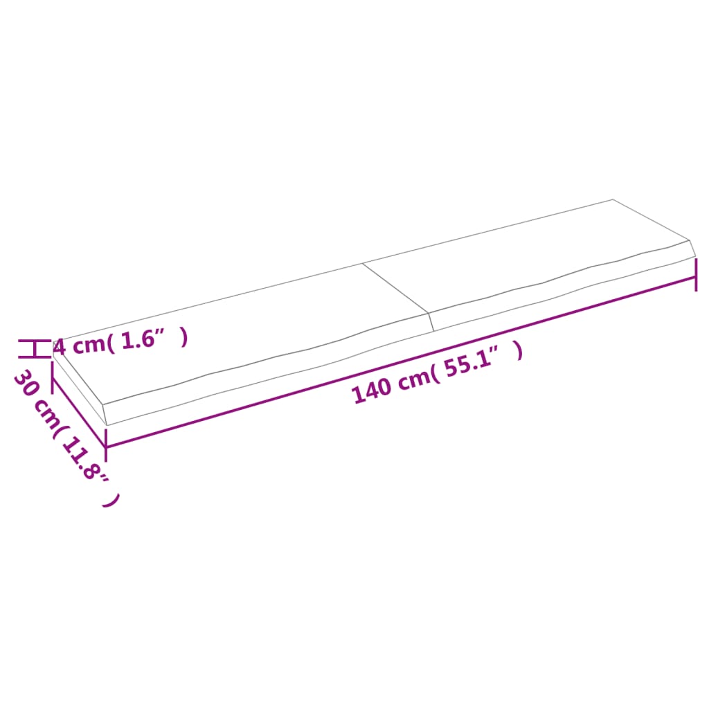 Piano Bagno 140x30x(2-4) cm in Legno Massello Non Trattato 3156049