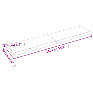 Piano Bagno 140x30x(2-4) cm in Legno Massello Non Trattato 3156049