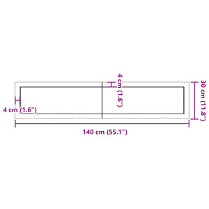 Piano Bagno 140x30x(2-4) cm in Legno Massello Non Trattato 3156049