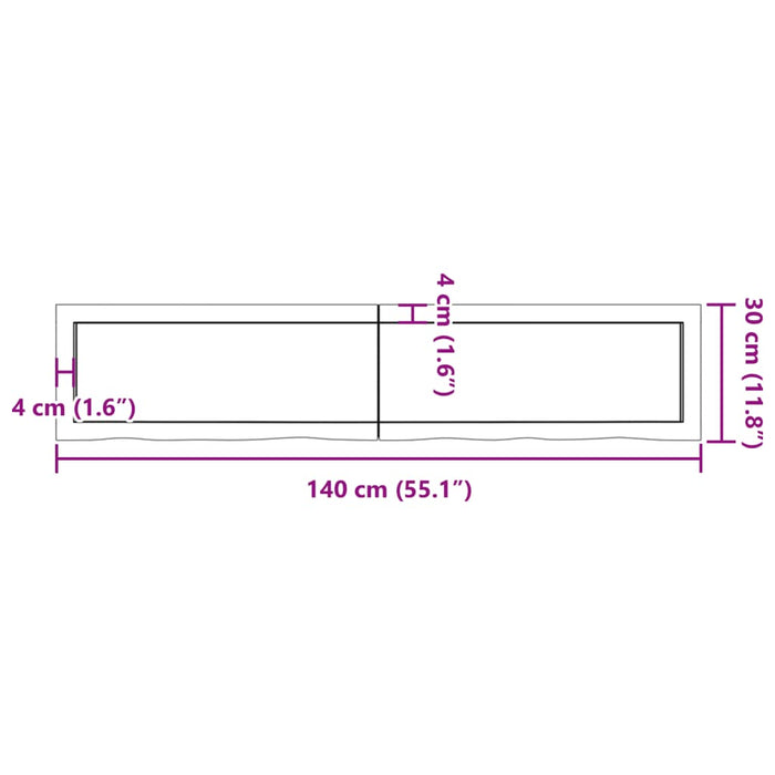 Piano Bagno 140x30x(2-4) cm in Legno Massello Non Trattato 3156049