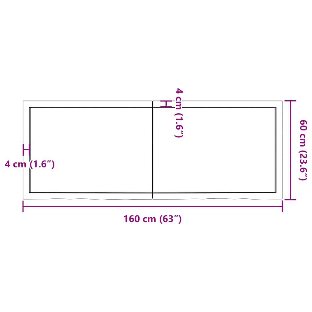 Piano Bagno Marrone 160x60x(2-4) cm Legno Massello Trattato 3156159