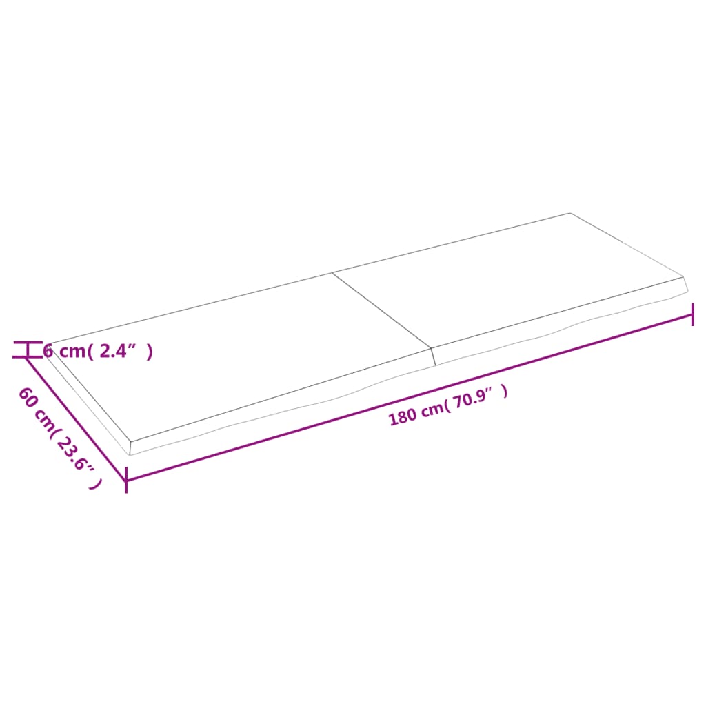 Piano Bagno Marrone 180x60x(2-6) cm Legno Massello Trattato 3156168