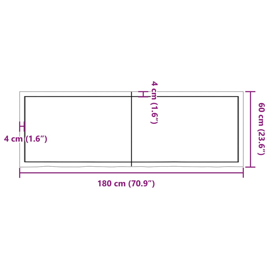 Piano Bagno Marrone 180x60x(2-6) cm Legno Massello Trattato 3156168