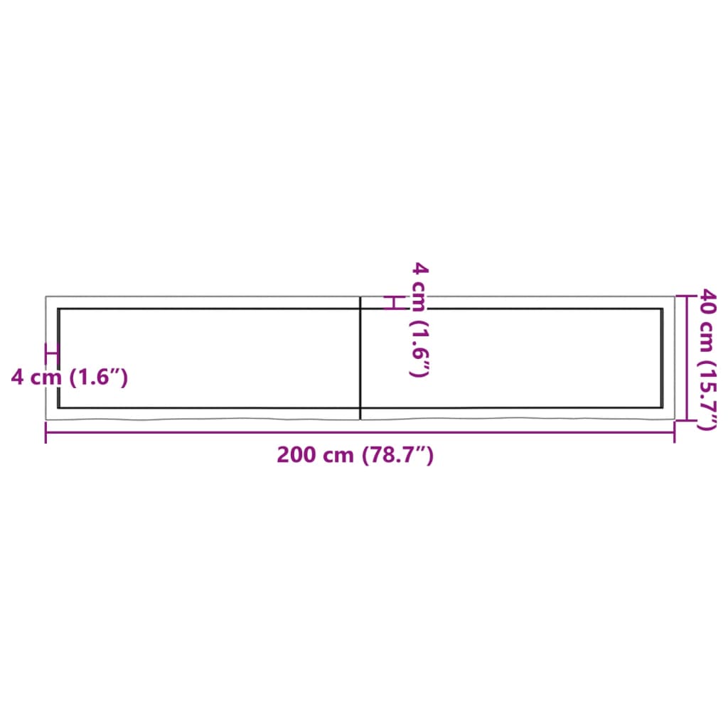 Piano Bagno Marrone 200x40x(2-4) cm Legno Massello Trattato 3156171