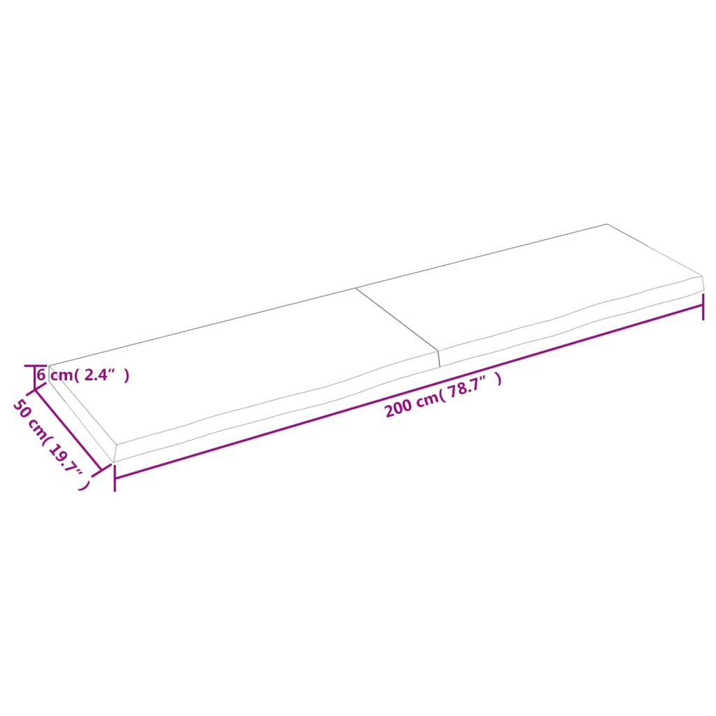 Piano Bagno Marrone 200x50x(2-6) cm Legno Massello Trattato 3156174