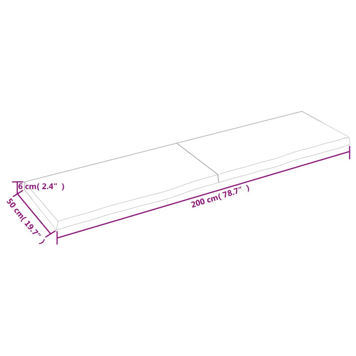 Piano Bagno Marrone 200x50x(2-6) cm Legno Massello Trattato 3156174