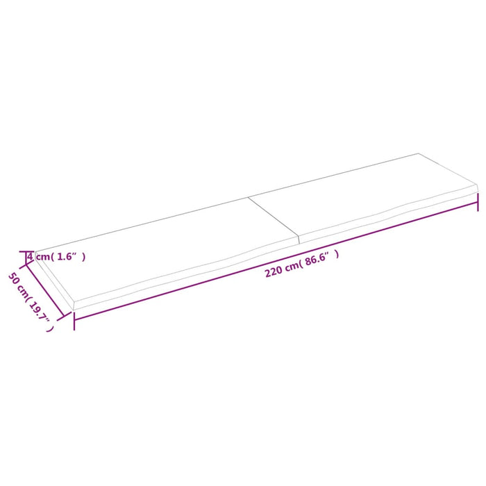 Piano Bagno Marrone 220x50x(2-4) cm Legno Massello Trattato 3156181