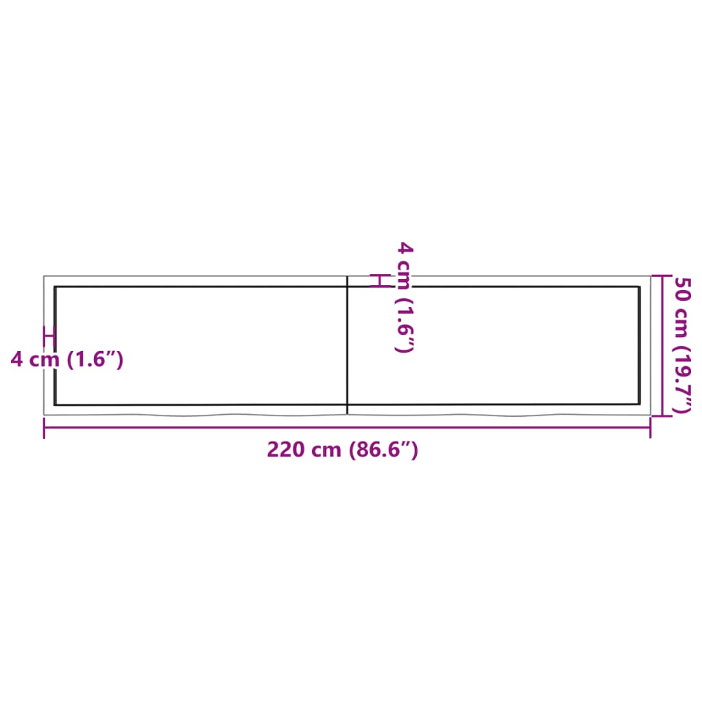 Piano Bagno Marrone 220x50x(2-4) cm Legno Massello Trattato 3156181