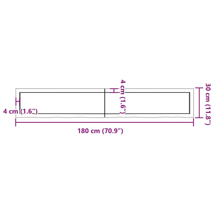 Piano Bagno Marrone Scuro 180x30x(2-6)cm Legno Trattato 3156258