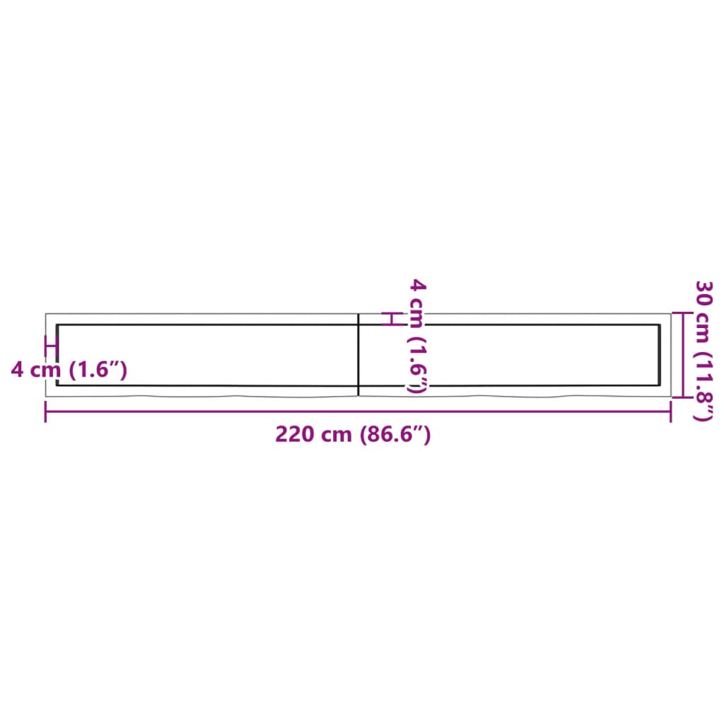 Piano Bagno Marrone Scuro 220x30x(2-6)cm Legno Trattato 3156274