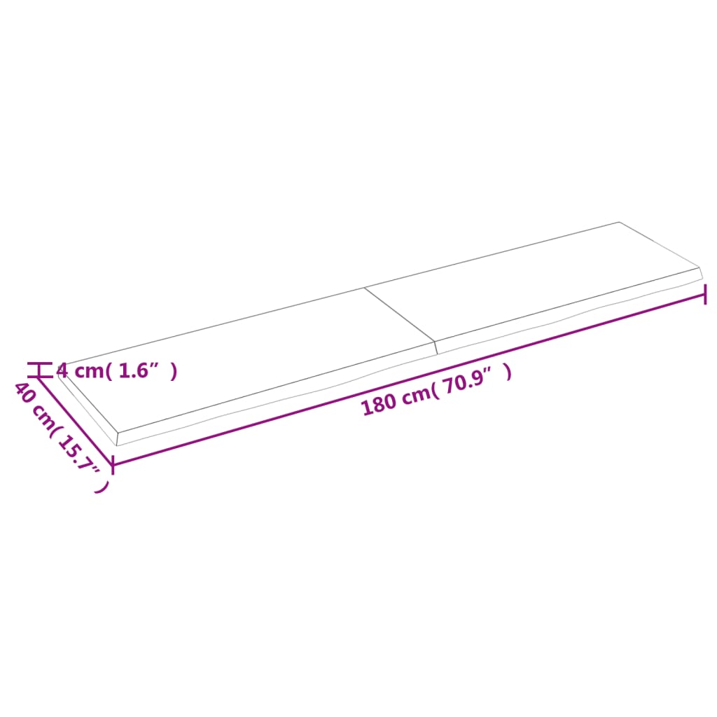 Piano Tavolo Marrone 180x40x(2-4) cm Massello Rovere Trattato 3156389