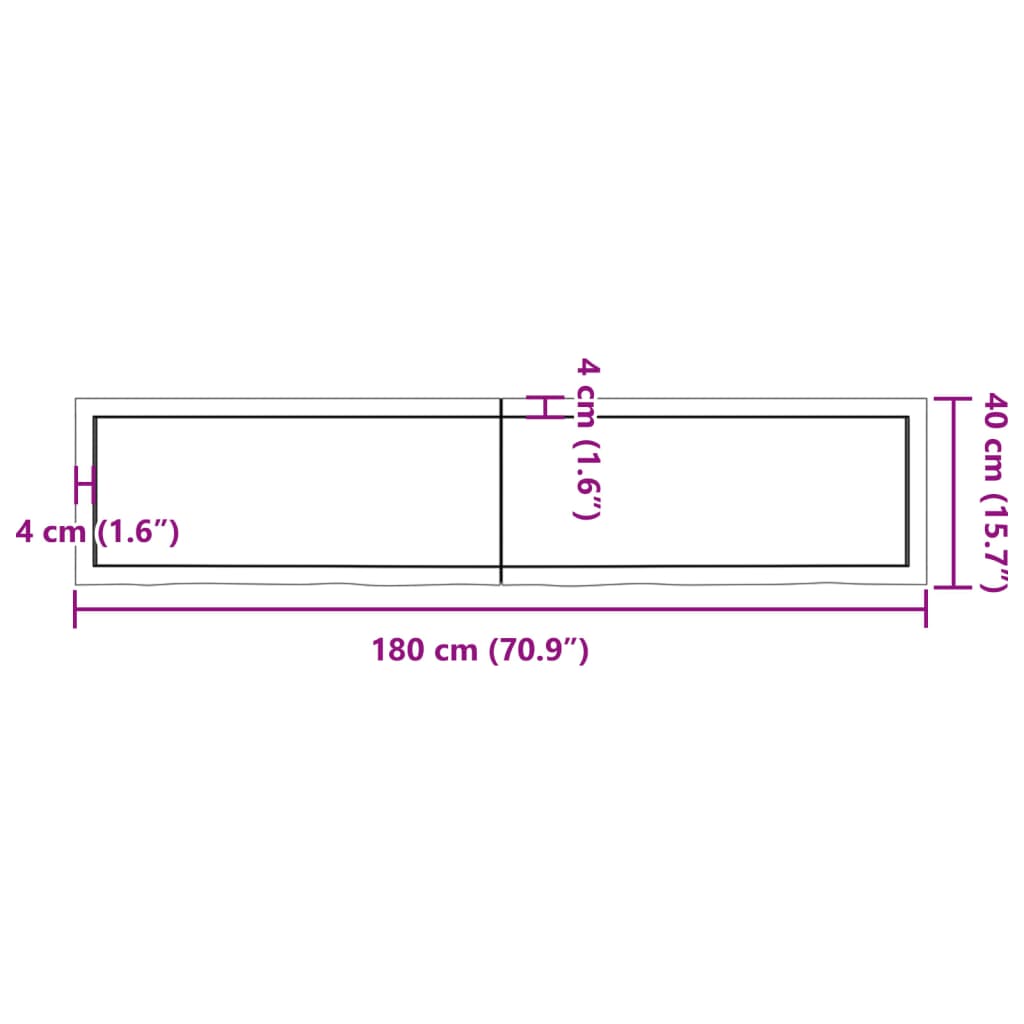 Piano Tavolo Marrone 180x40x(2-4) cm Massello Rovere Trattato 3156389