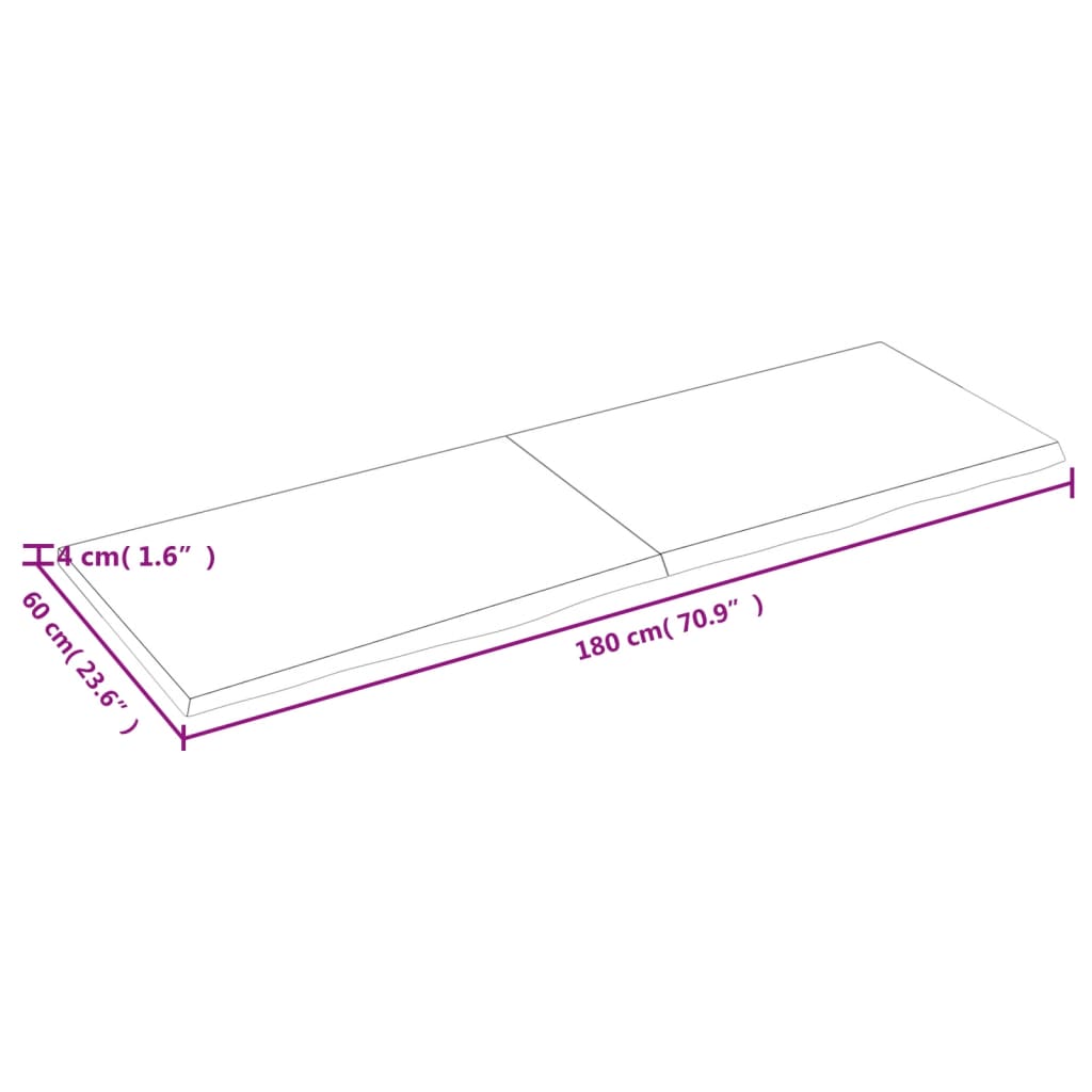 Piano Tavolo Marrone 180x60x(2-4) cm Rovere Massello Trattato 3156456