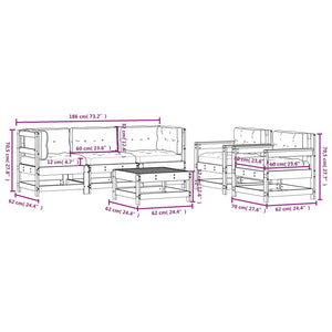 Set Divani da Giardino 6pz con Cuscini in Legno Massello Bianco 3185816