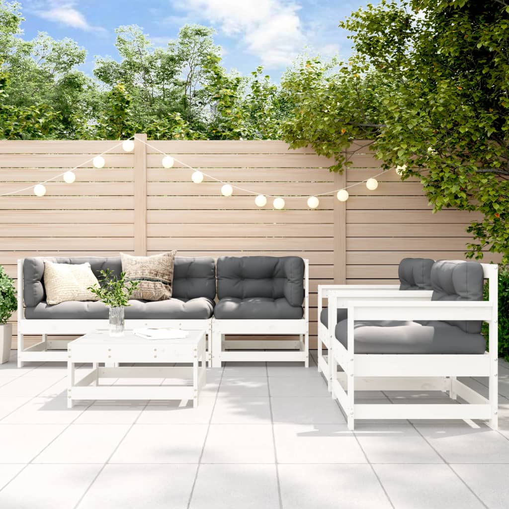 Set Divani da Giardino 6pz con Cuscini in Legno Massello Bianco 3185816