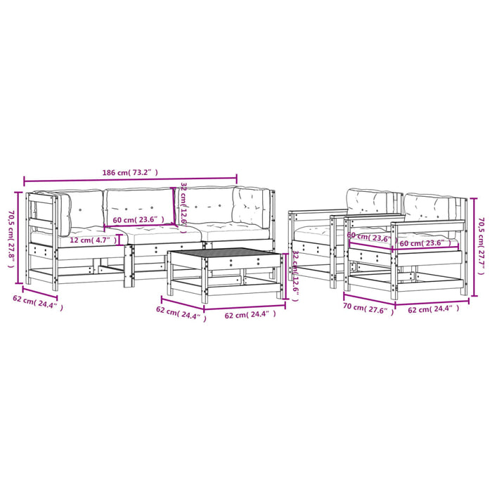 Set Divani da Giardino 6pz con Cuscini Legno Impregnato di Pino 3185821