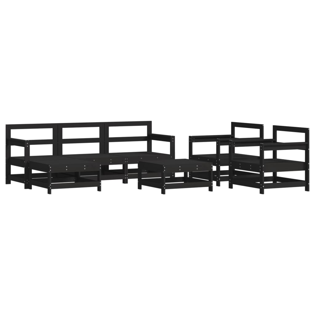 Set Divani da Giardino 7 pz con Cuscini in Legno Massello Nero 3185826