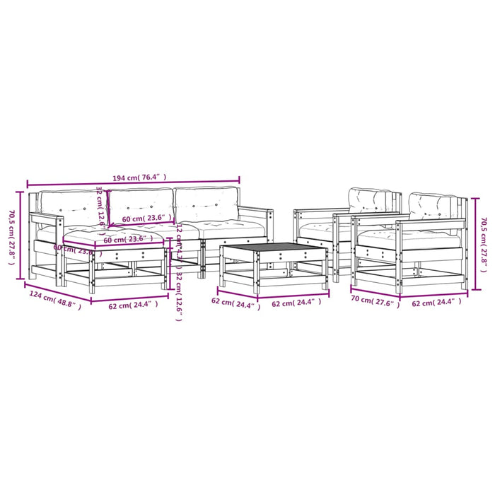 Set Divani da Giardino 7 pz con Cuscini in Legno Massello 3185829