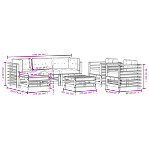 Set Divani da Giardino 7 pz con Cuscini in Legno Massello 3185836