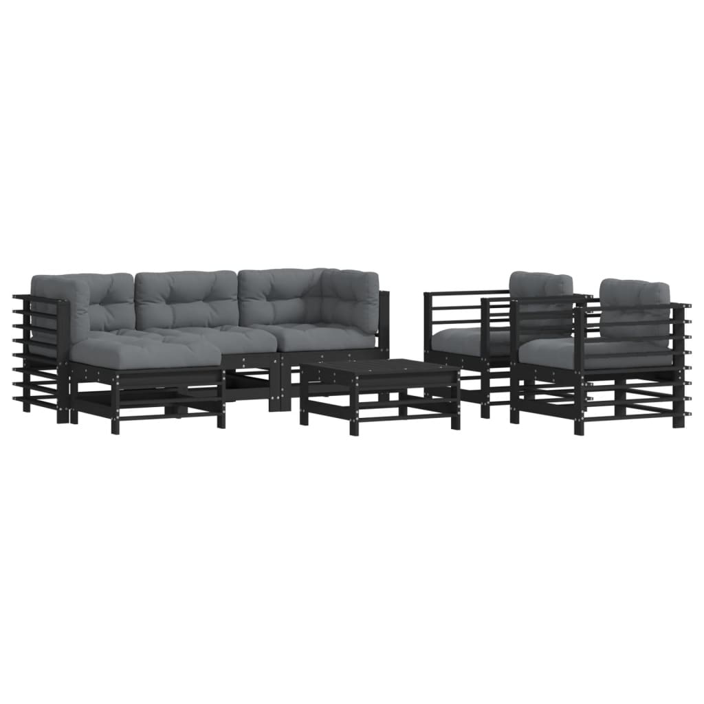 Set Divani da Giardino 7 pz con Cuscini in Legno Massello Nero 3185840