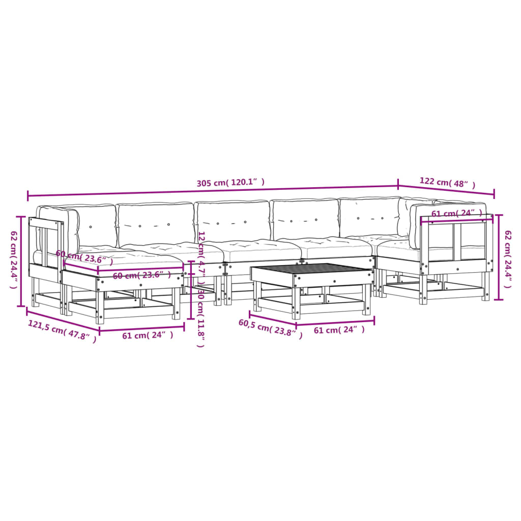 Set Divani da Giardino 8pz con Cuscini in Legno Massello Grigio 3185845